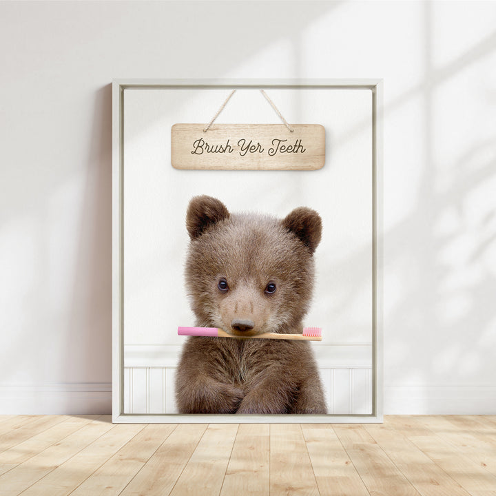 Bear Cub "Brush yer teeth" - Bathroom Cottage White