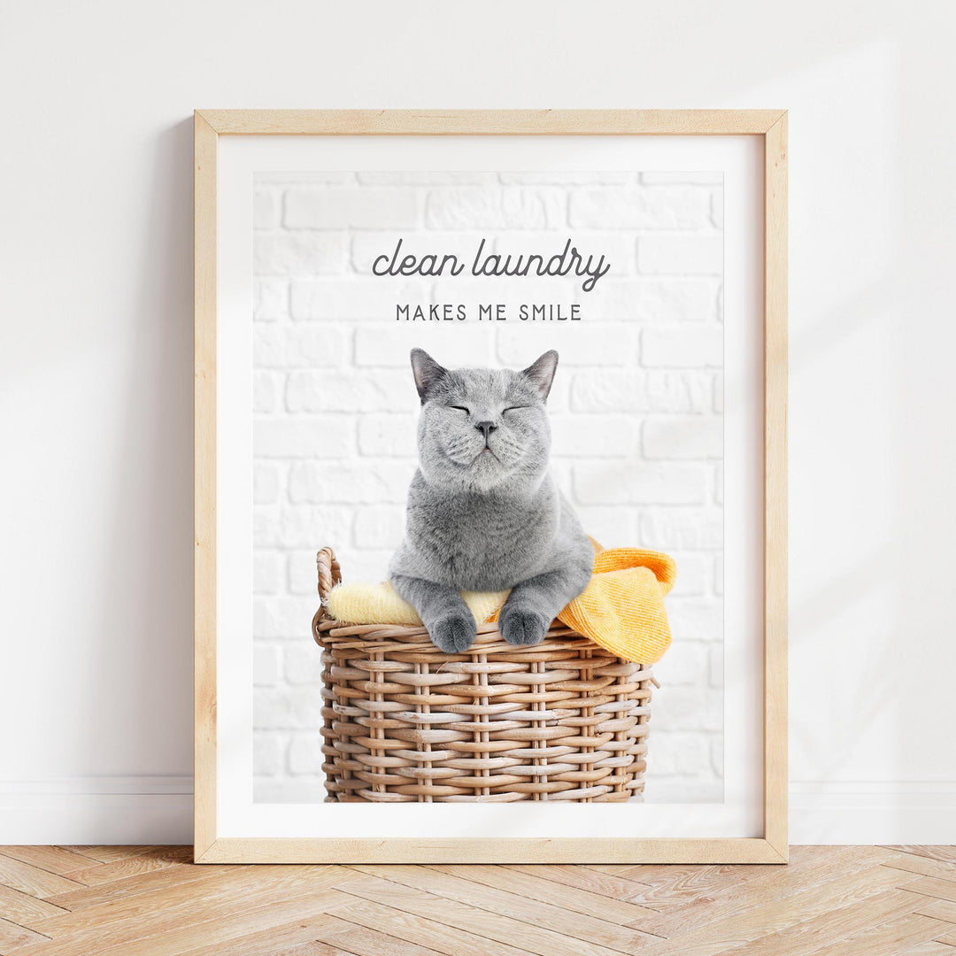 Cat in Basket - Clean Laundry Makes Me Happy