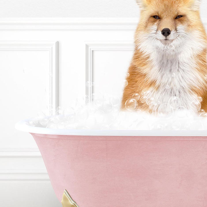 Fox in Stencil Tile with Pink Bathtub Bath