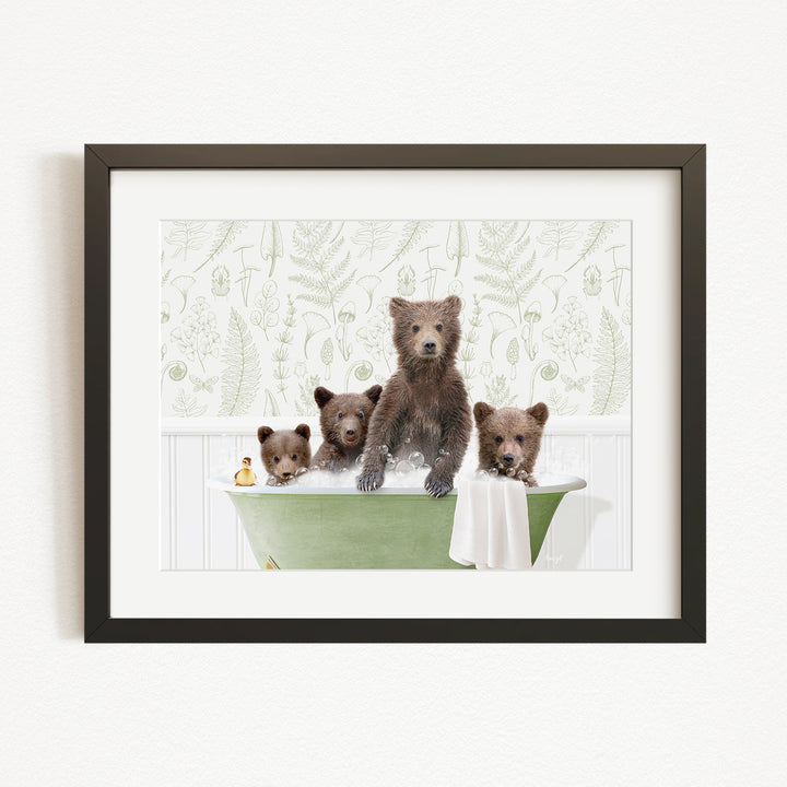 Four Bear Cubs in Fern Bubble Bath