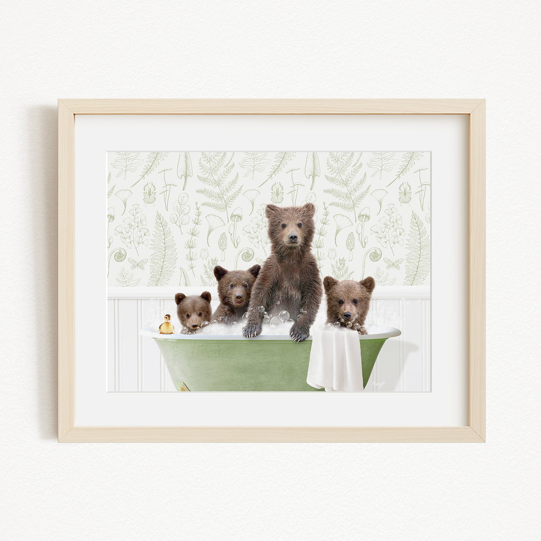 Four Bear Cubs in Fern Bubble Bath