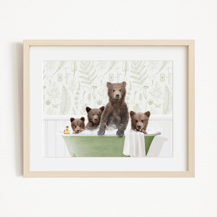 Four Bear Cubs in Fern Bubble Bath
