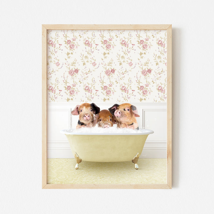 Three Little Pigs in Vintage Yellow Bath