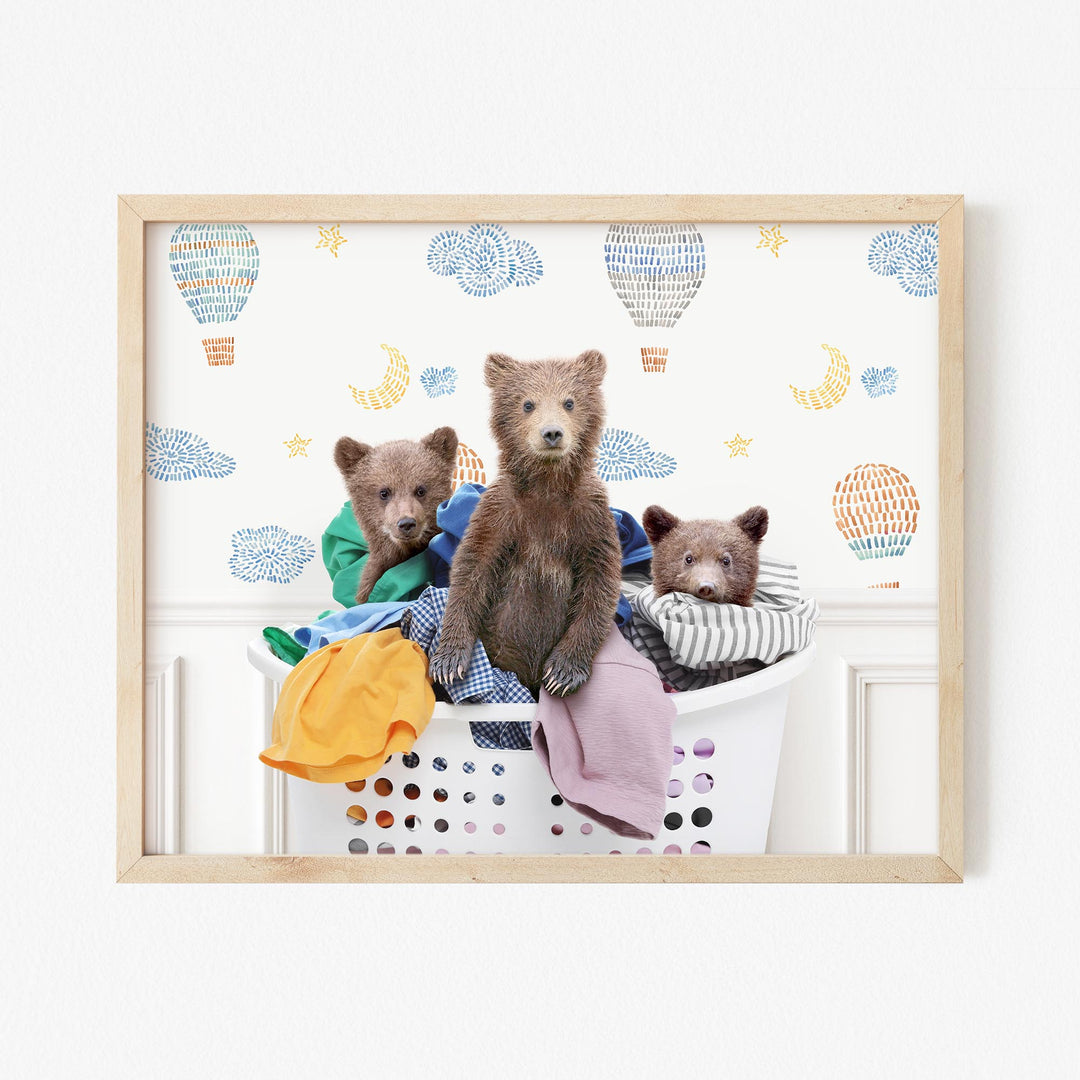 Three Bear Cubs in Laundry Basket - Assorted Wallpapers