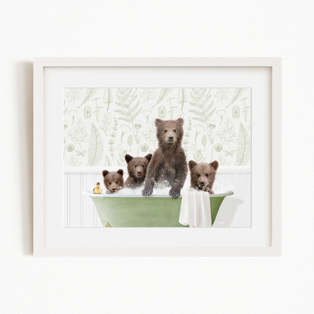 Four Bear Cubs in Fern Bubble Bath