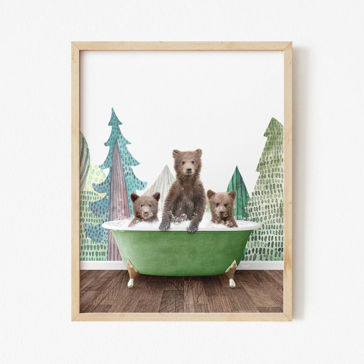 Three Bear Cubs in Wilderness Bath