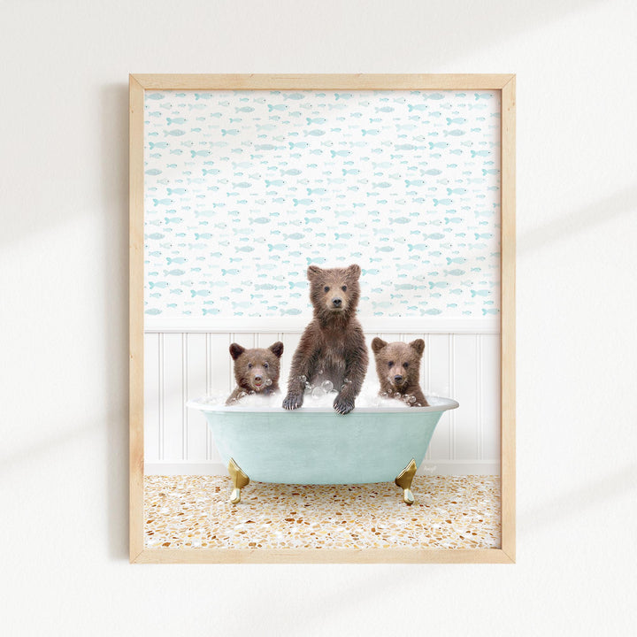 Three Bear Cubs in Little Fish Bath