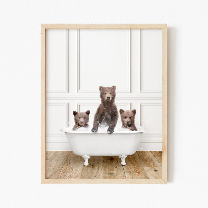 Three Bear Cubs in Traditional Panel Bath Style