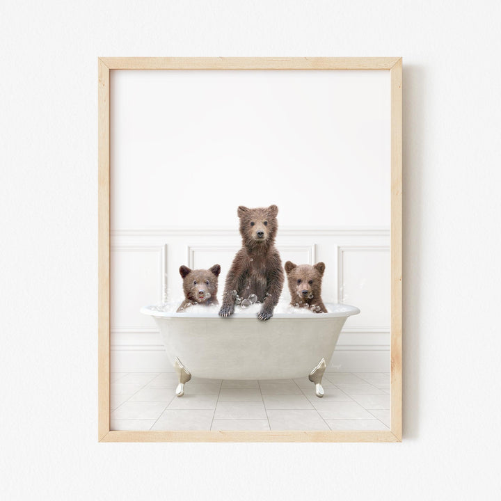 Three Bear Cubs in Modern Neutral Bath