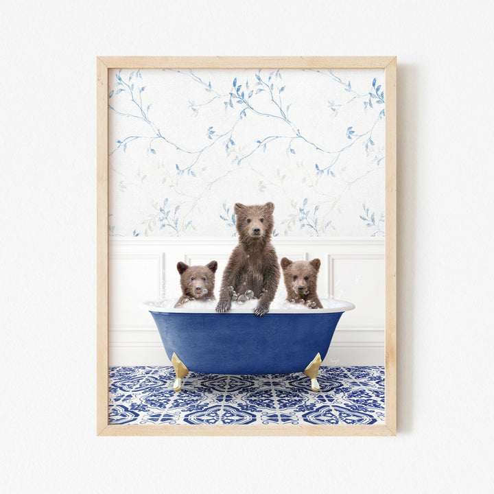 Three Bear Cubs in Eclectic Blue Bath