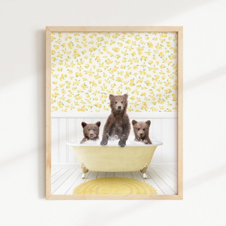 Three Bear Cubs in Cottage Yellow Bath