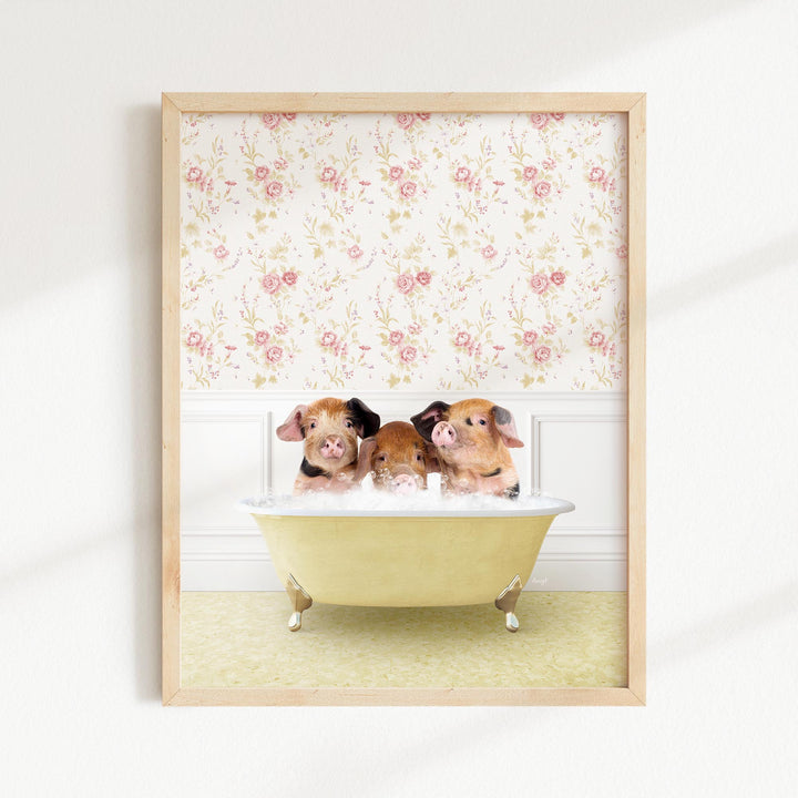 Three Little Pigs in Vintage Yellow Bath