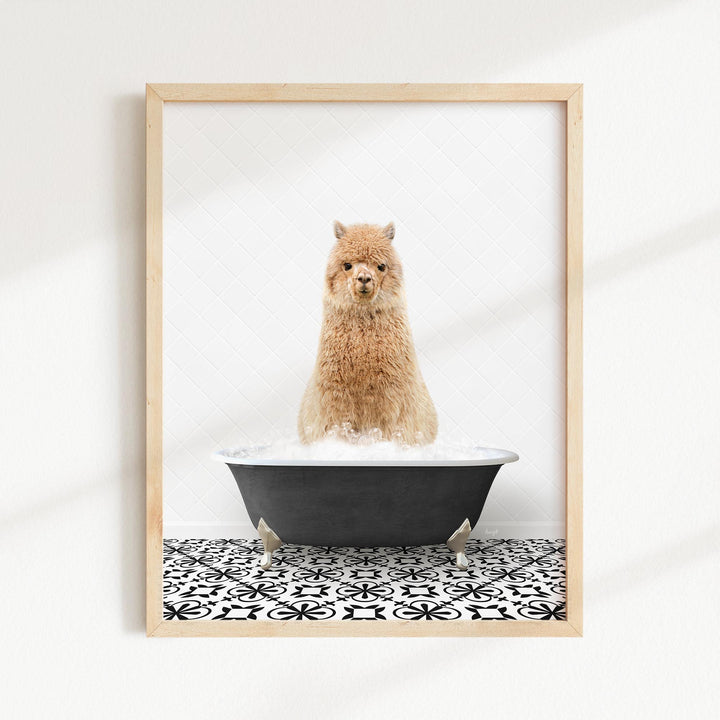 Alpaca in Stencil Black & White Bath