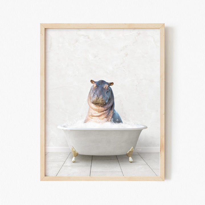 Baby Hippo in Stone Slab Bath