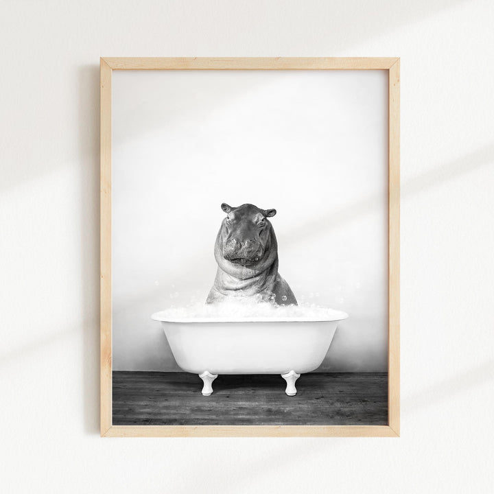Baby Hippo in Rustic Black and White