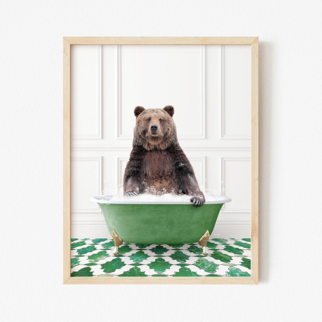 Bear in Eclectic Green Panel Wall Bath