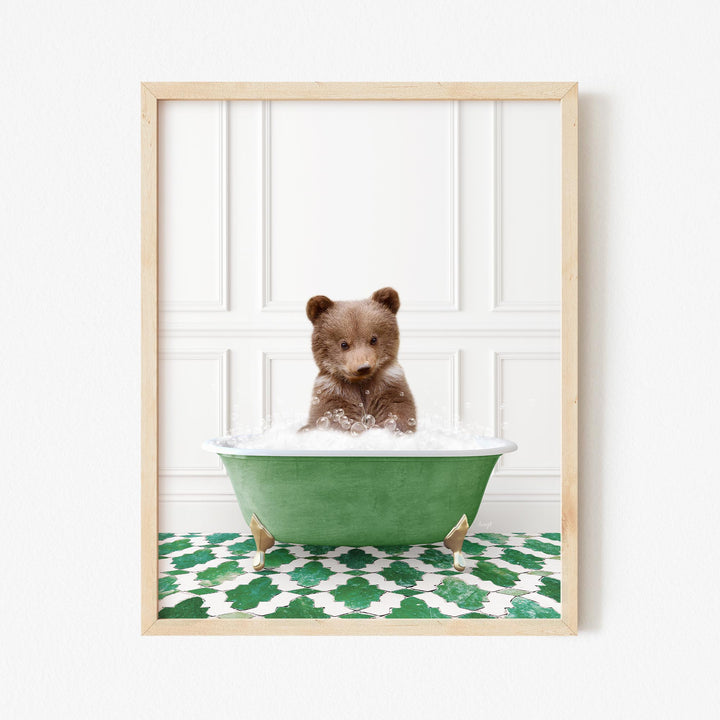 Bear Cub in Eclectic Green Panel Wall Bath