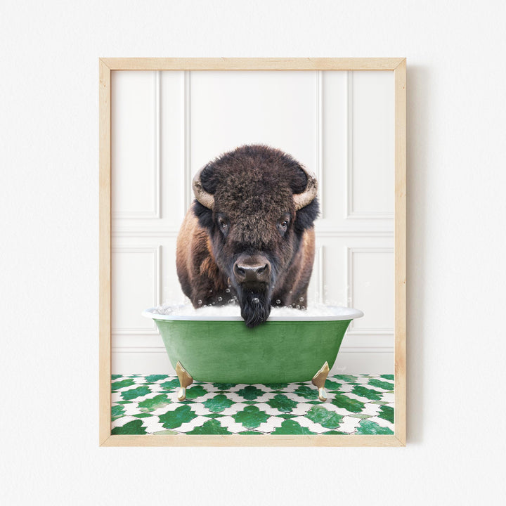 Bison in Eclectic Green Panel Wall Bath