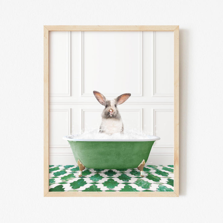 Bunny in Eclectic Green Panel Wall Bath