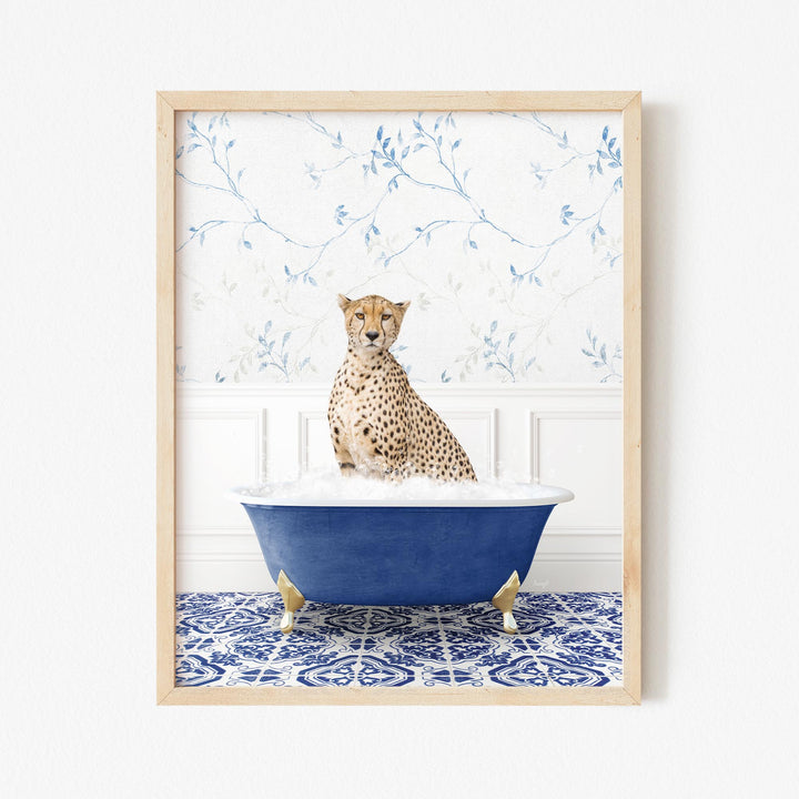 Cheetah in Eclectic Blue Bath