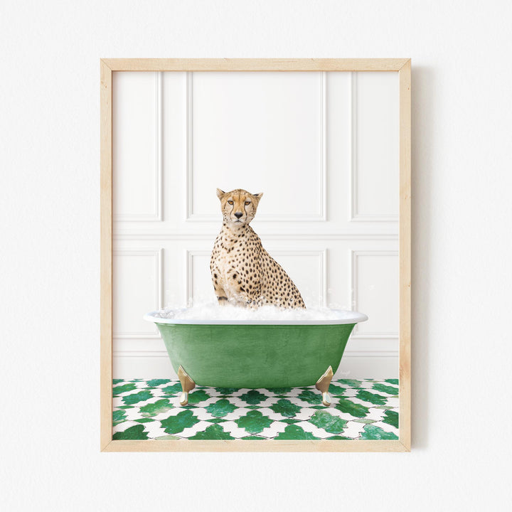 Cheetah in Eclectic Green Panel Wall Bath