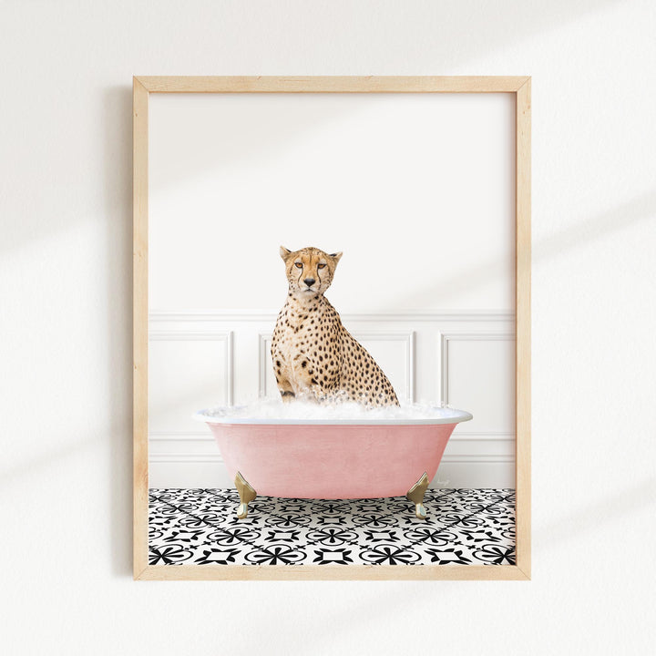 Cheetah in Stencil Tile with Pink Bathtub Bath