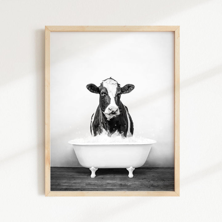 Black and White Cow in Rustic Black and White