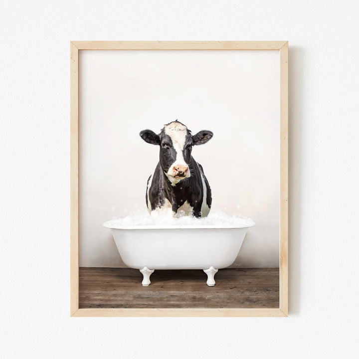 Black and White Cow in Rustic Bath
