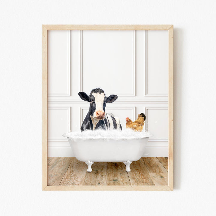 Cow and Chicken in Traditional Panel Bath Style