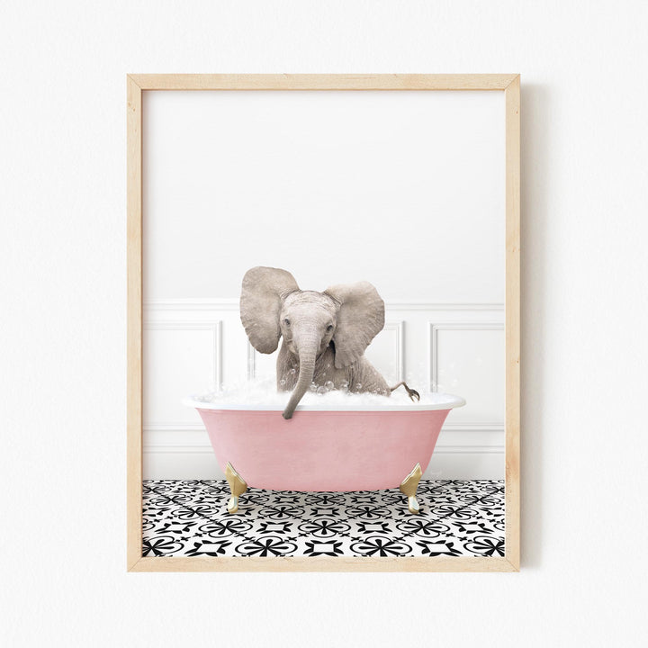 Baby Elephant No4 in Stencil Tile with Pink Bathtub Bath