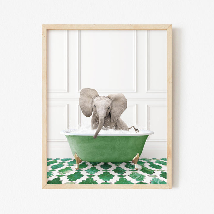 Baby Elephant No4 in Eclectic Green Panel Wall Bath