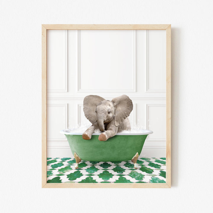 Baby Elephant No6 in Eclectic Green Panel Wall Bath