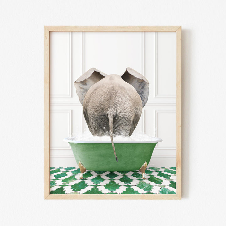 Elephant Back in Eclectic Green Panel Wall Bath