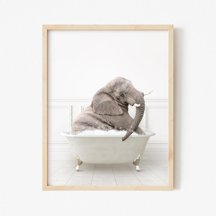 Young Elephant in Modern Neutral Bath