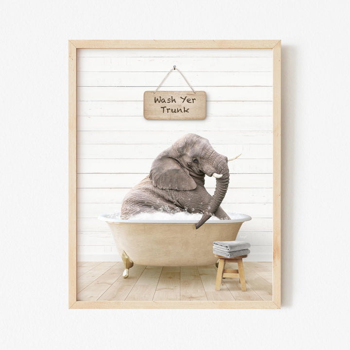 Young Elephant in Farmhouse "Wash Yer..." Bath