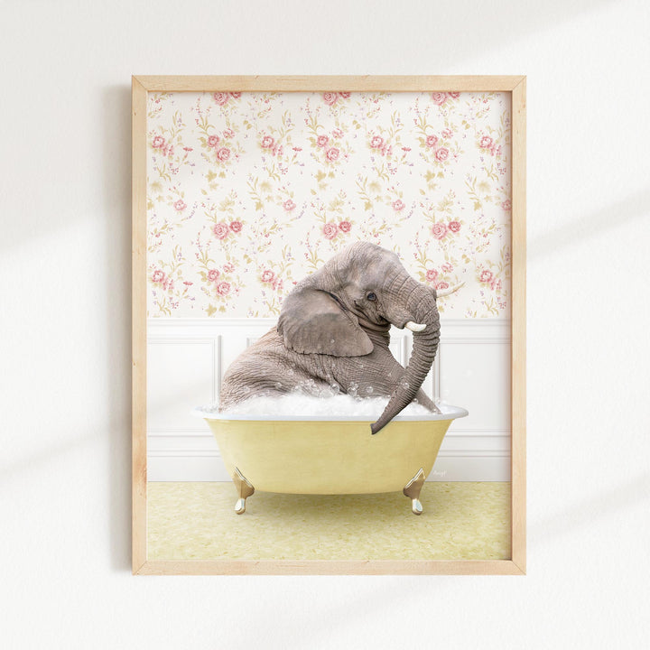 Young Elephant in Vintage Yellow Bath