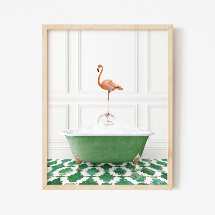 Flamingo in Eclectic Green Panel Wall Bath