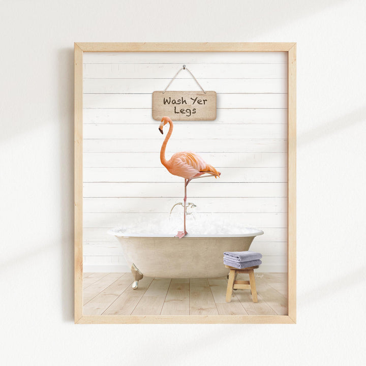 Flamingo in Farmhouse "Wash Yer..." Bath