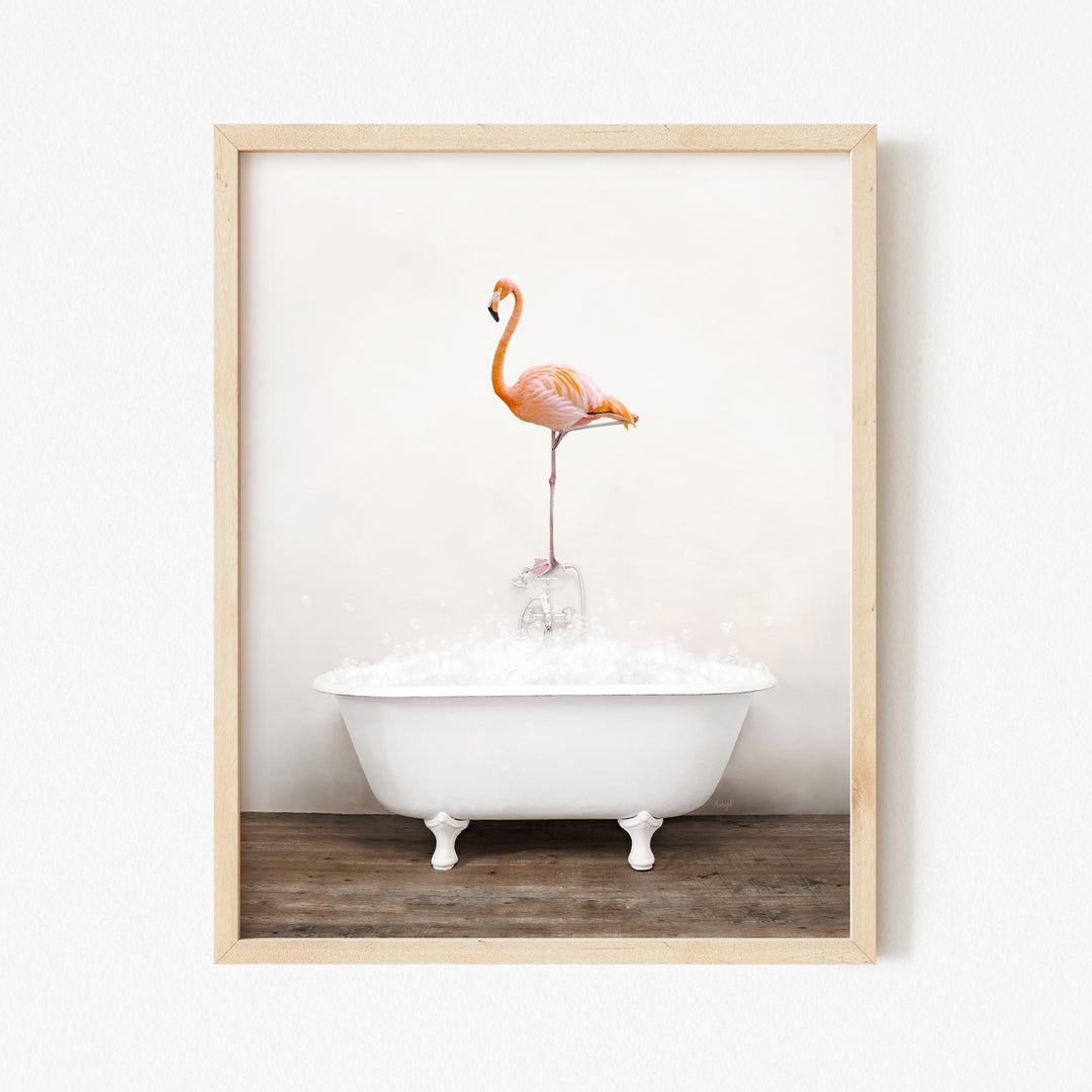 Flamingo in Rustic Bath