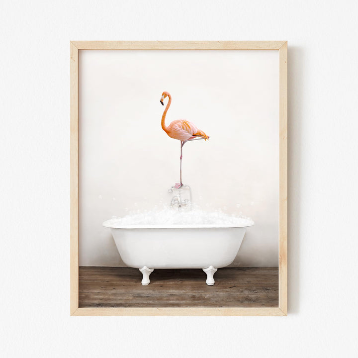 Flamingo in Rustic Bath