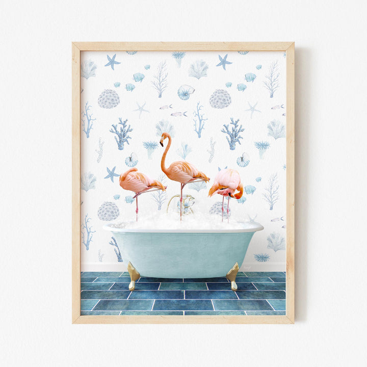 Three Flamingos in Under the Sea Bath