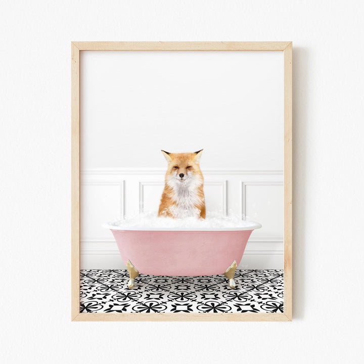 Fox in Stencil Tile with Pink Bathtub Bath