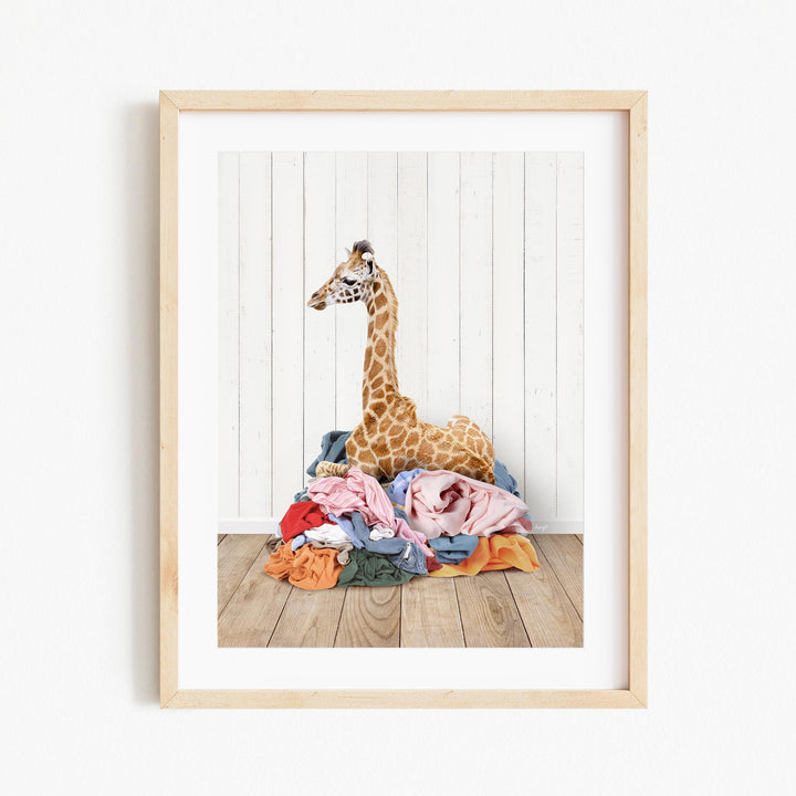 Baby Giraffe in Clothes Pile - Farmhouse Floor