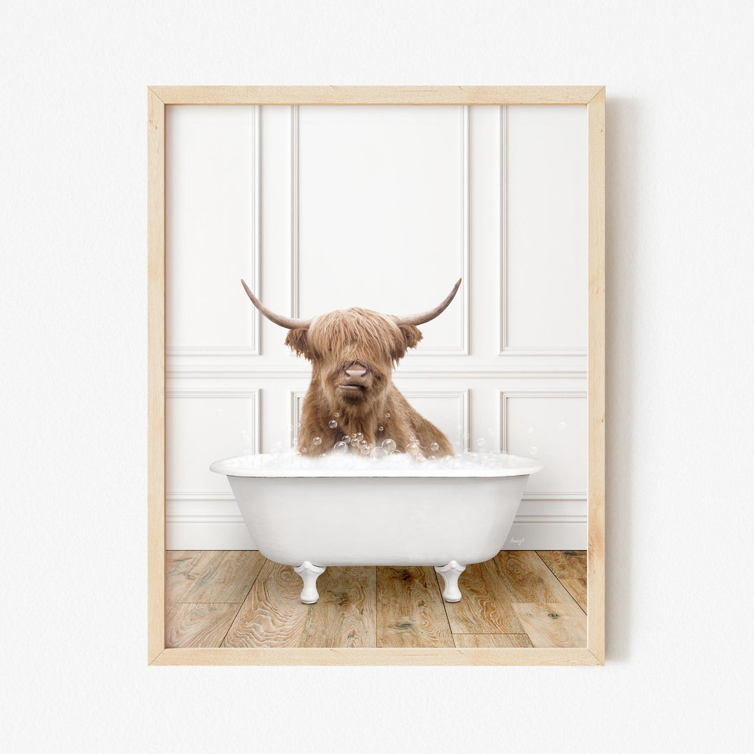 Highland Cow in Traditional Panel Bath Style