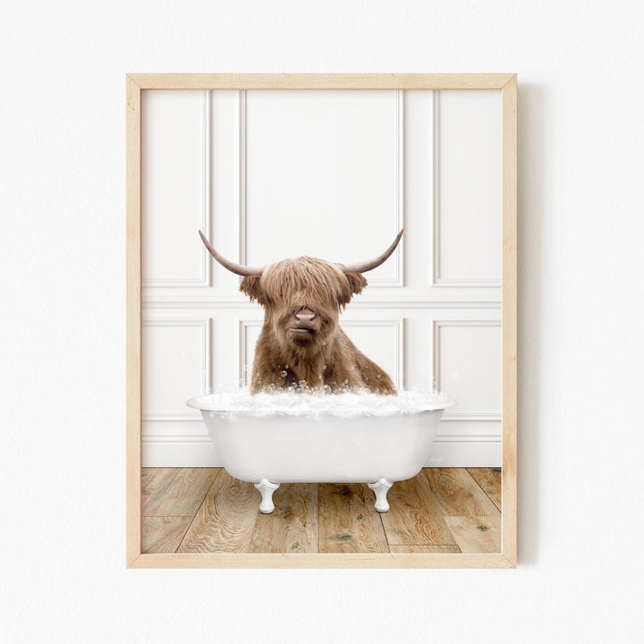 Highland Cow in Traditional Panel Bath Style