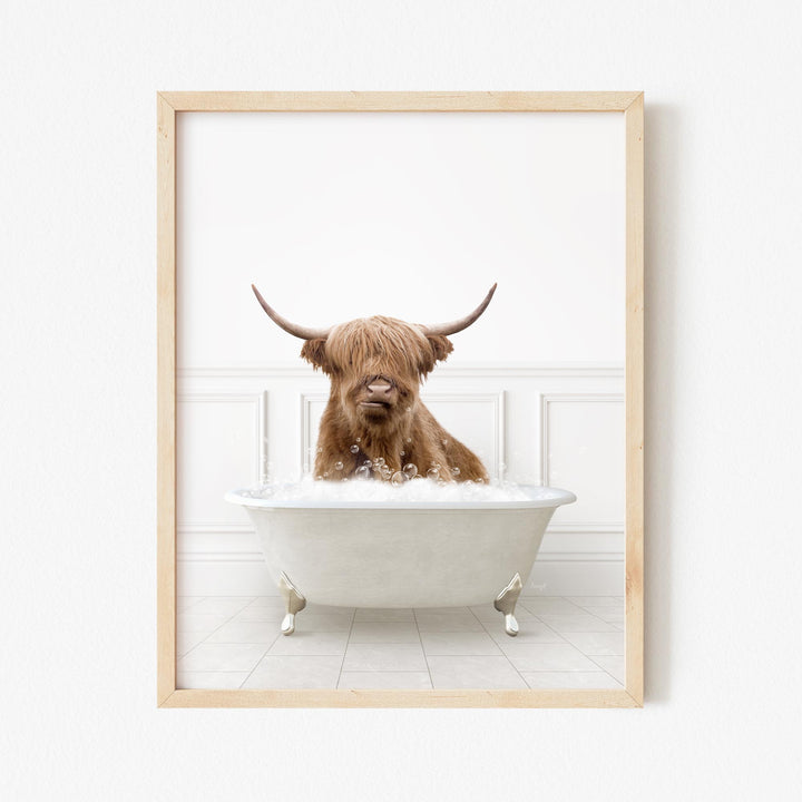 Highland Cow in Modern Neutral Bath