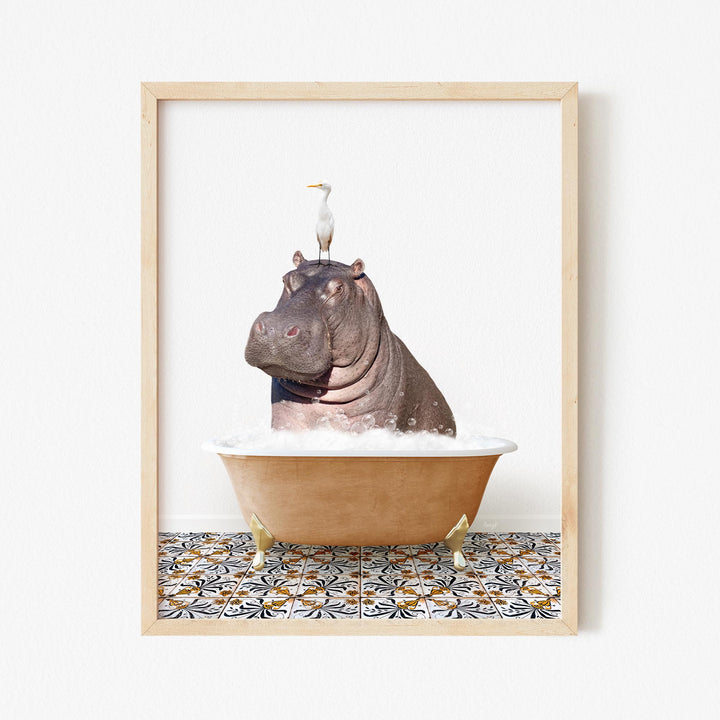 Hippo and Bird in Mediterranean Bath