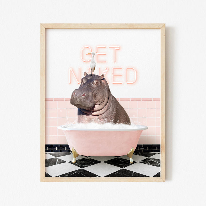 Hippo and Bird in Pink Get Naked Bath