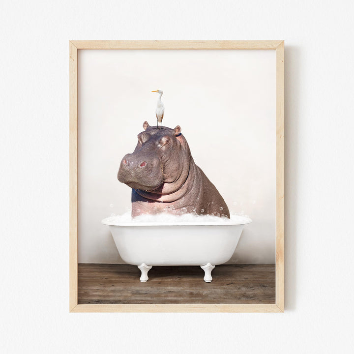 Hippo and Bird in Rustic Bath