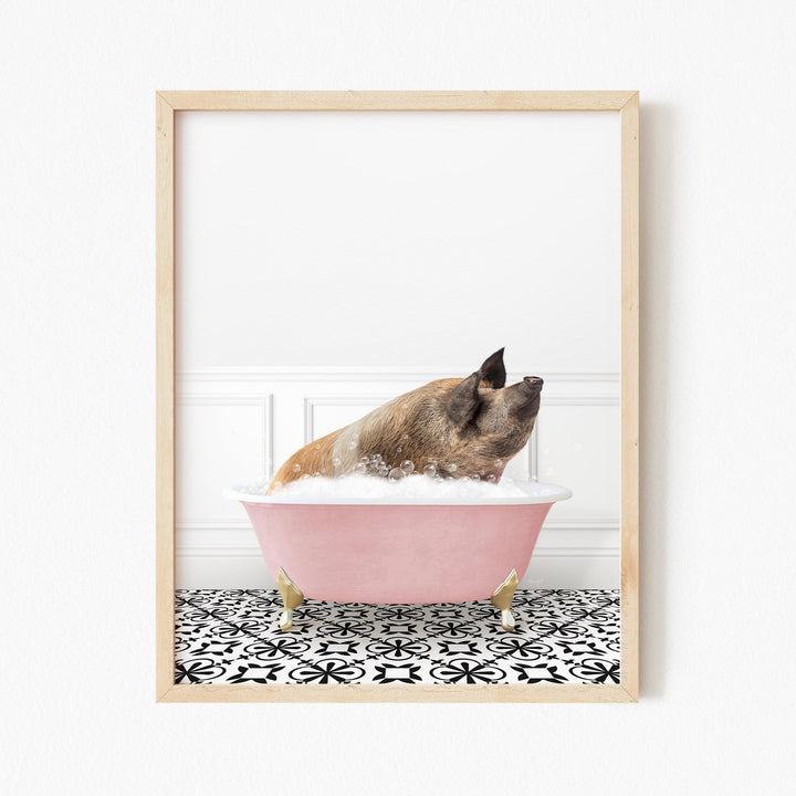 Hog in Stencil Tile with Pink Bathtub Bath